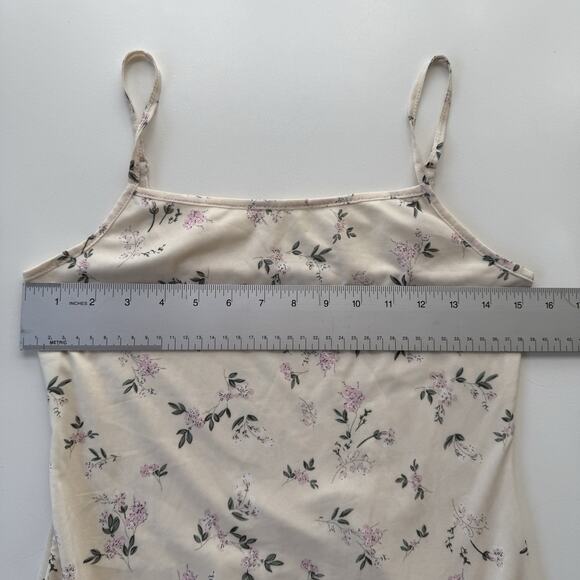 SHEIN Floral Slip Dress Light Yellow Ditsy Lettuce Hem Y2K Style Size Medium - Picture 9 of 10